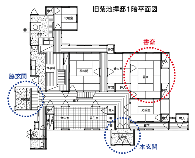 旧菊池捍邸１階平面図